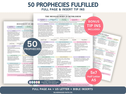 50 Prophecies Fulfilled Bible Study Inserts: Tips Ins, Bible Prophecy Study Guide, Old Testament Prophecy Printable PDF (Digital Download)