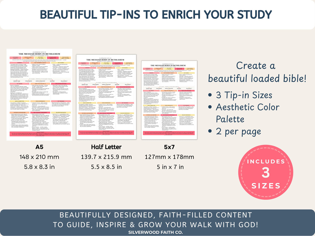 50 Prophecies Fulfilled Bible Study Inserts: Tips Ins, Bible Prophecy Study Guide, Old Testament Prophecy Printable PDF (Digital Download)