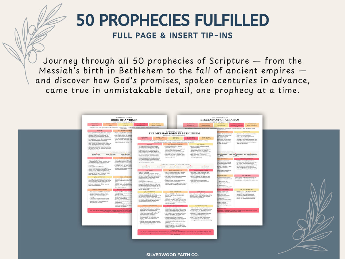 50 Prophecies Fulfilled Bible Study Inserts: Tips Ins, Bible Prophecy Study Guide, Old Testament Prophecy Printable PDF (Digital Download)