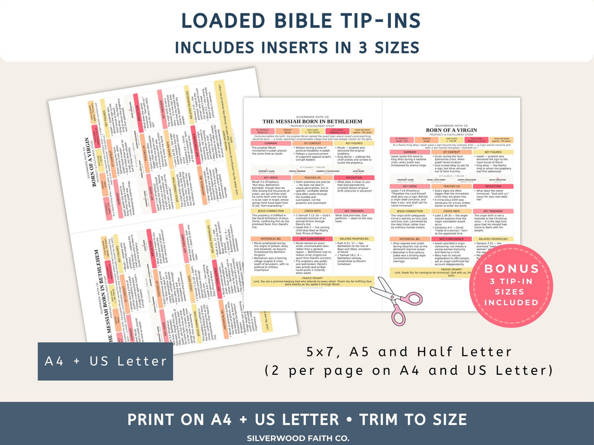 50 Prophecies Fulfilled Bible Study Inserts: Tips Ins, Bible Prophecy Study Guide, Old Testament Prophecy Printable PDF (Digital Download)
