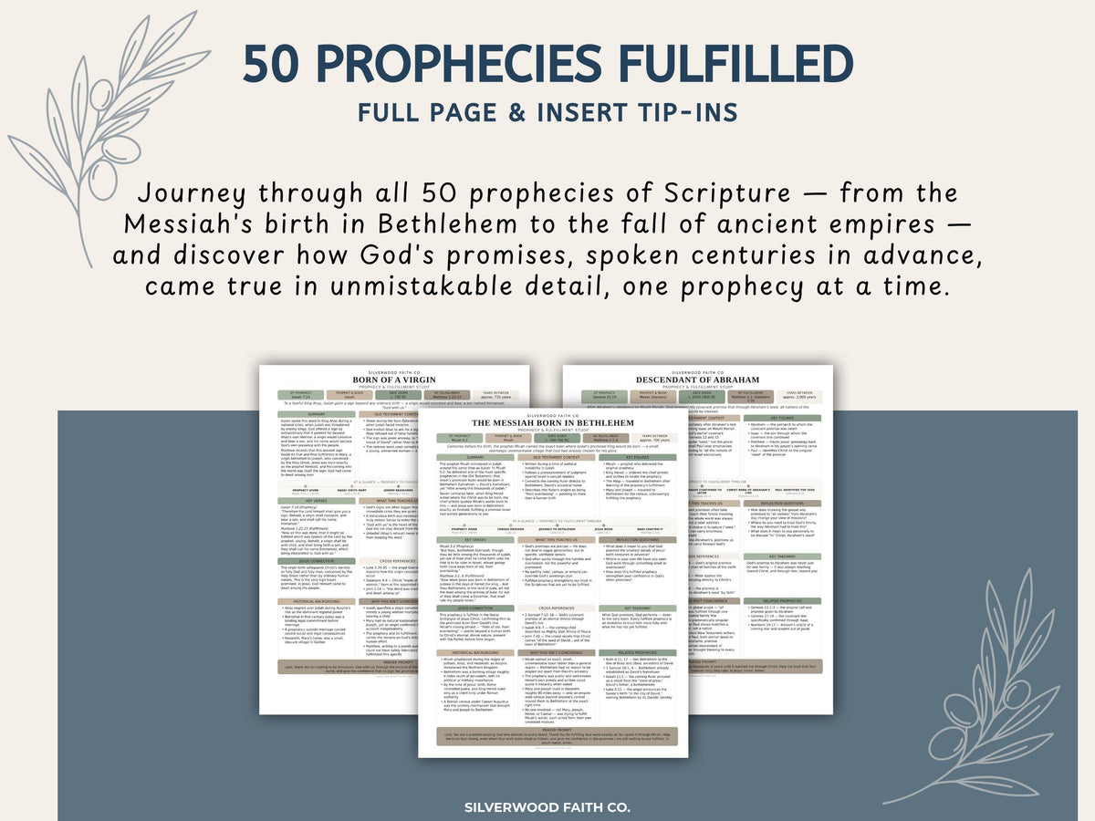 50 Prophecies Fulfilled Bible Study Inserts: Tips Ins, Bible Prophecy Study Guide, Old Testament Prophecy Printable PDF (Digital Download)