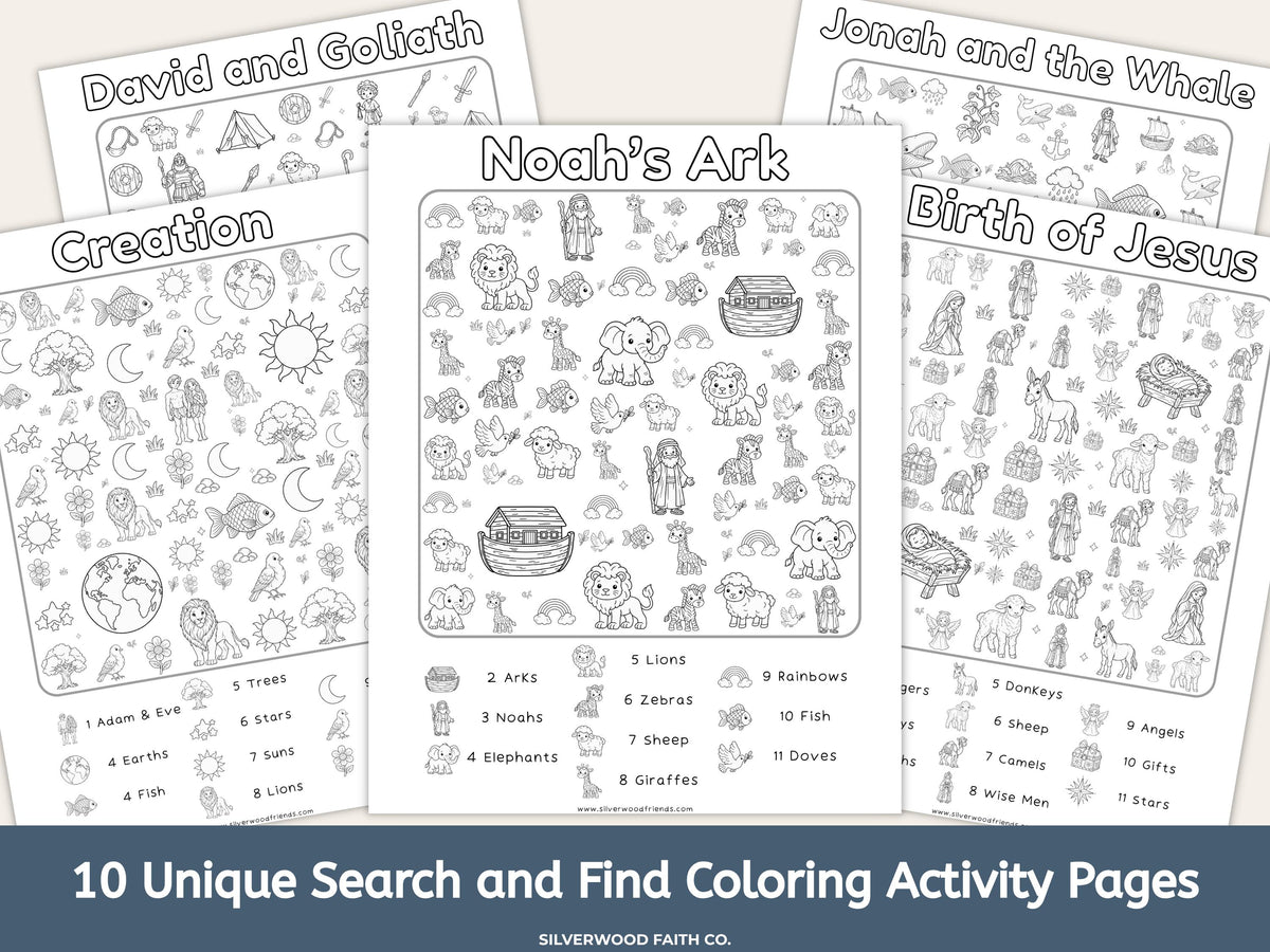 Christian Seek and Find Activity Page Bundle, Kids Christian Coloring Activities, Printable Sunday School Activity Pages (Digital Download)