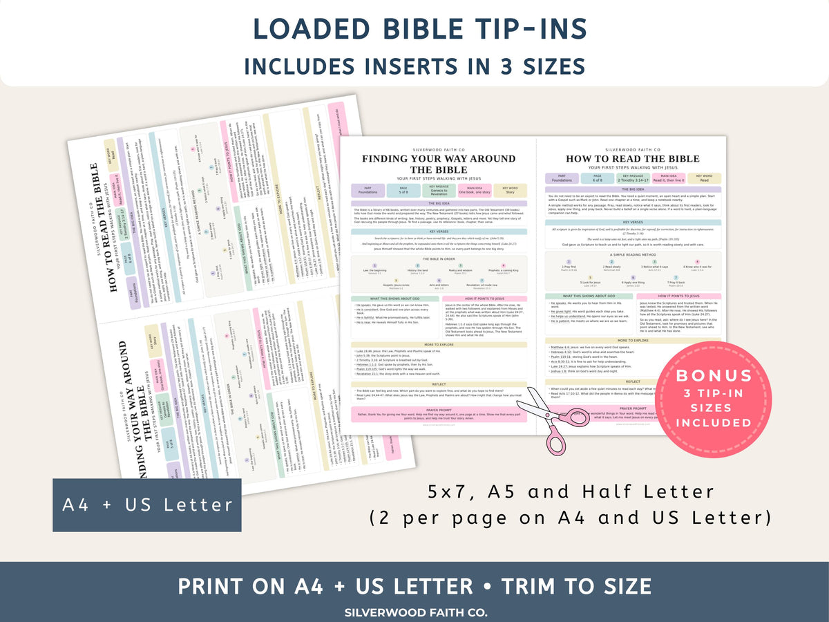 Beginner Bible Study Guide Inserts, Bible Study Tip Ins, New Believer Bible Study Guide, New Believer Baptism Gift, PDF (Digital Download)