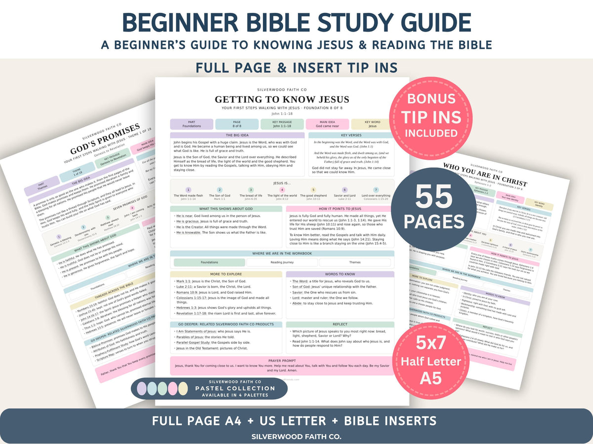 Beginner Bible Study Guide Inserts, Bible Study Tip Ins, New Believer Bible Study Guide, New Believer Baptism Gift, PDF (Digital Download)