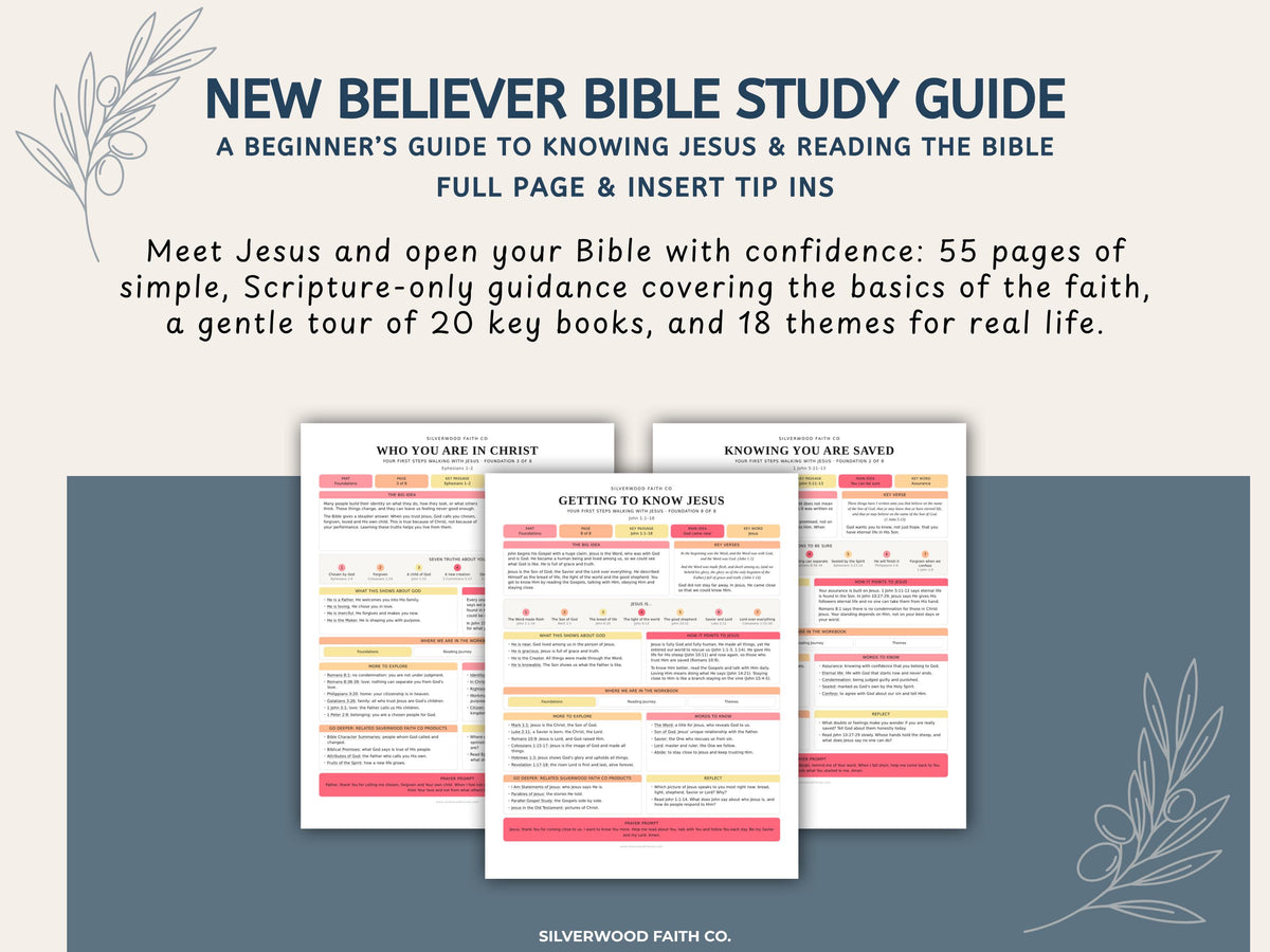 Beginner Bible Study Guide Inserts, Bible Study Tip Ins, New Believer Bible Study Guide, New Believer Baptism Gift, PDF (Digital Download)