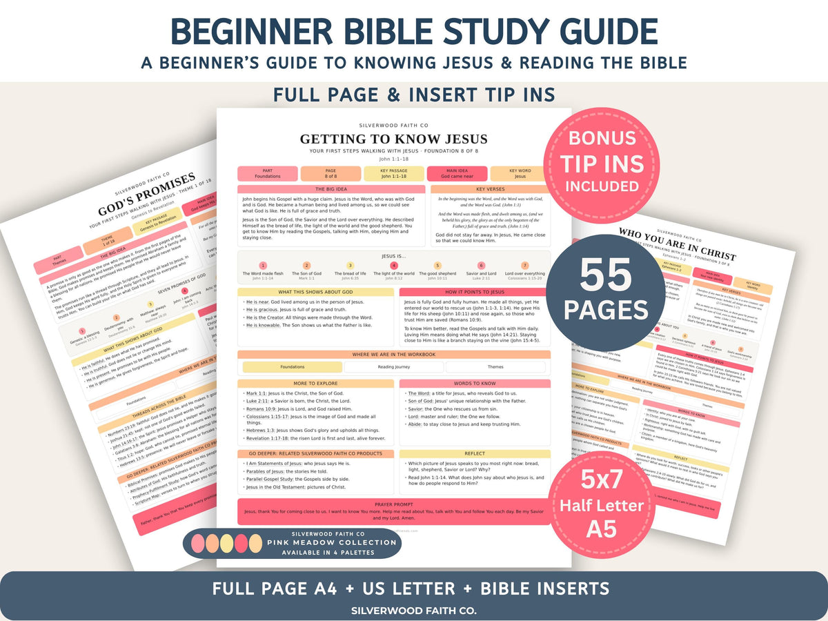 Beginner Bible Study Guide Inserts, Bible Study Tip Ins, New Believer Bible Study Guide, New Believer Baptism Gift, PDF (Digital Download)