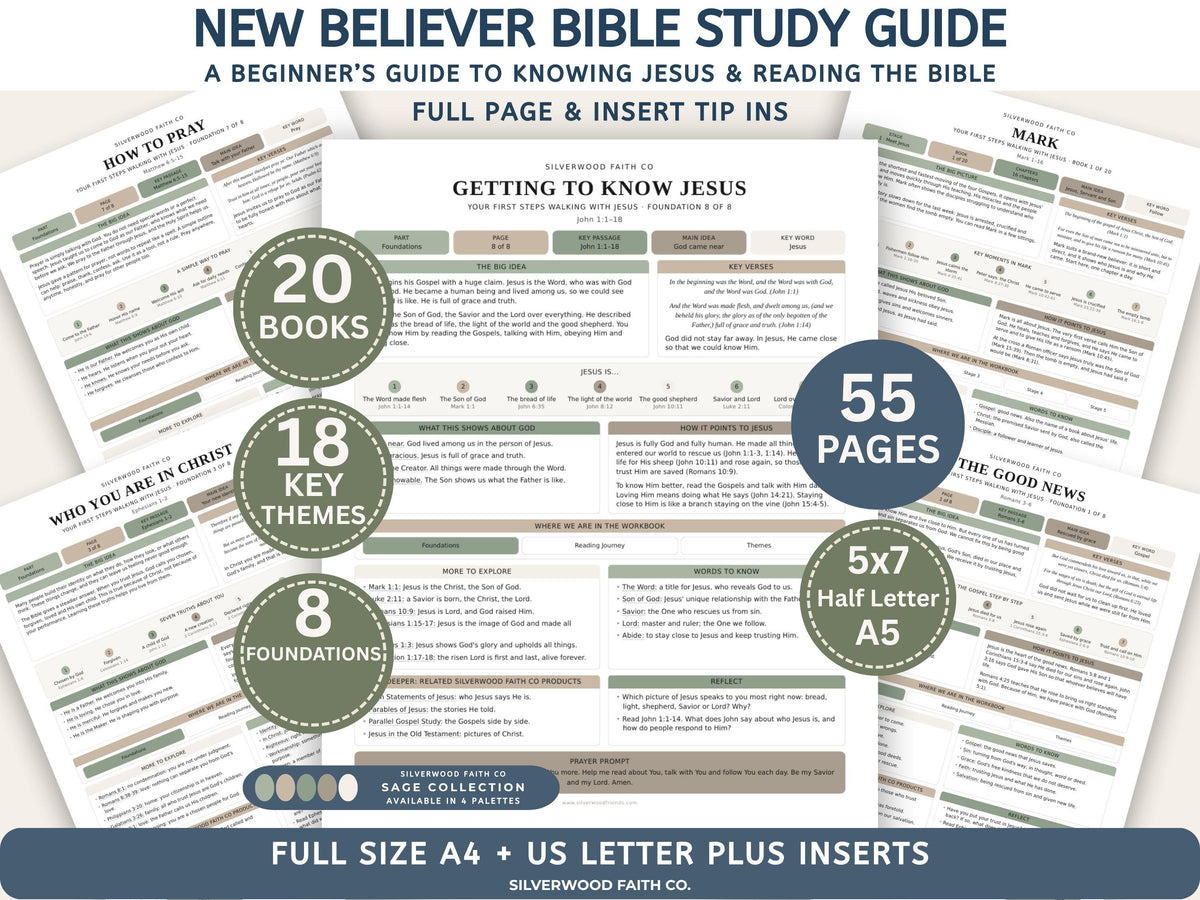 Beginner Bible Study Guide Inserts, Bible Study Tip Ins, New Believer Bible Study Guide, New Believer Baptism Gift, PDF (Digital Download)