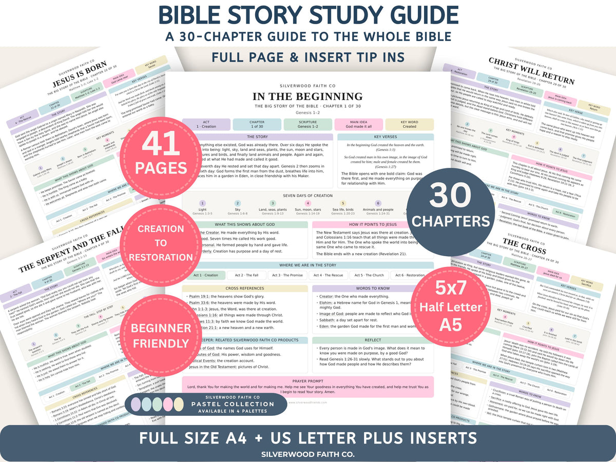 Bible Story Study Guide Printable, Bible Study Guides for Beginners, New Believer Bible Summaries, Sunday School Lessons, (Digital Download)
