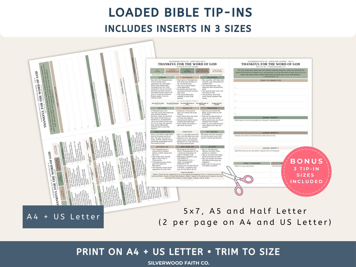 Thanksgiving 30 Day Gratitude Bible Study Guide, Sage Green Bible Study Inserts, Bible Tips Ins, Thanksgiving Bible Verse (Digital Download)