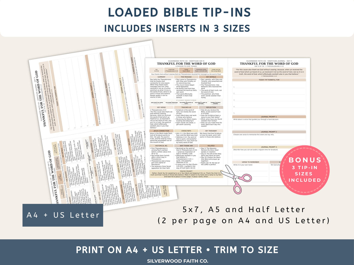 Thanksgiving 30 Day Gratitude Bible Study Guide, Neutral Bible Study Inserts, Bible Tips Ins, Thanksgiving Bible Verse (Digital Download)