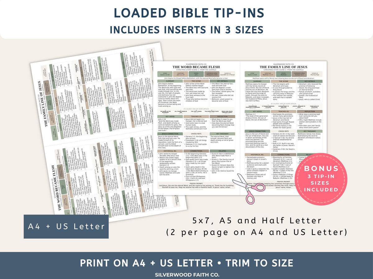 Christmas Nativity Bible Study Guide, Birth of Jesus Bible Study Inserts, Green Bible Tips Ins, Christmas Story Devotional(Digital Download)