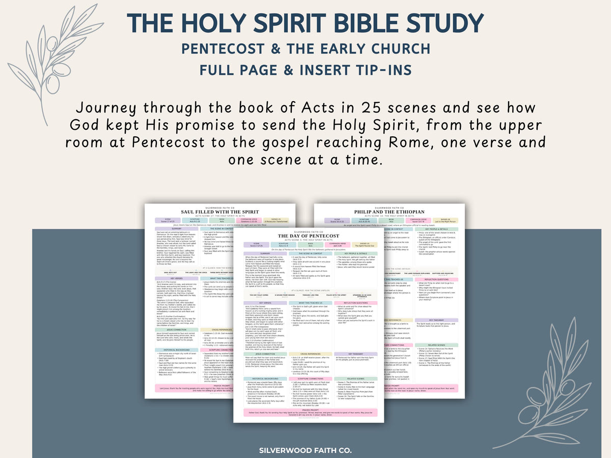 Holy Spirit Bible Study Inserts, Book of Acts Tips Ins, Pentecost Bible Study Guide, Early Church Bible Study Printable (Digital Download)