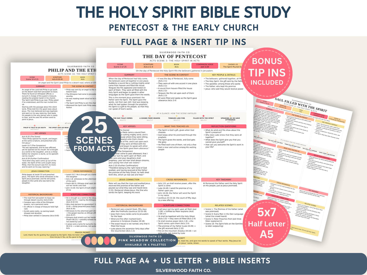 Holy Spirit Bible Study Inserts, Book of Acts Tips Ins, Pentecost Bible Study Guide, Early Church Bible Study Printable (Digital Download) Pink
