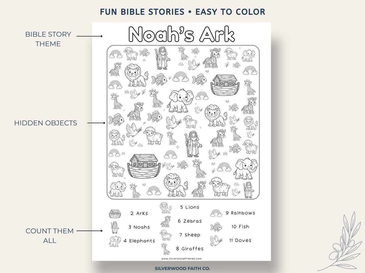 Christian Seek and Find Activity Page Bundle, Kids Christian Coloring Activities, Printable Sunday School Activity Pages (Digital Download)