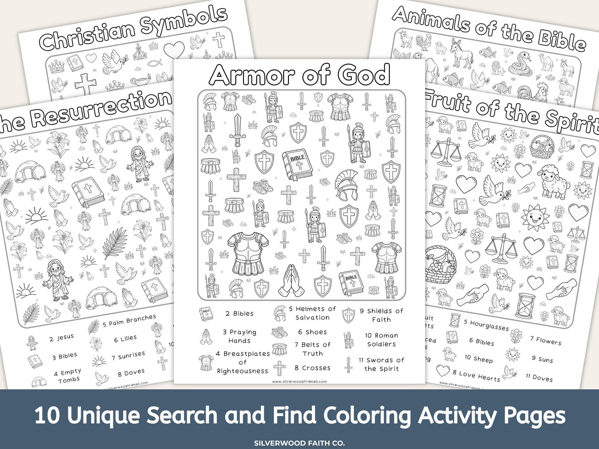 Christian Seek and Find Activity Page Bundle, Kids Christian Coloring Activities, Printable Sunday School Activity Pages (Digital Download)