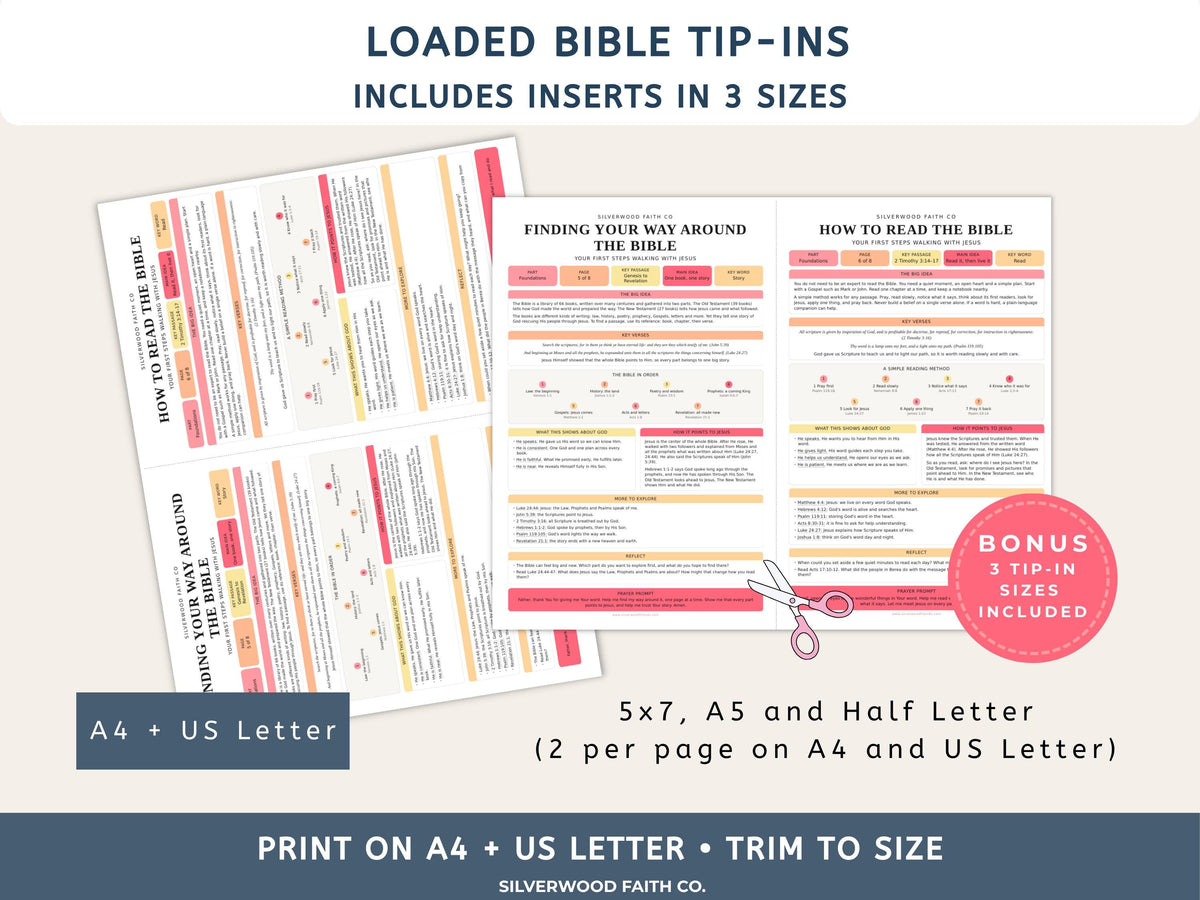 Beginner Bible Study Guide Inserts, Bible Study Tip Ins, New Believer Bible Study Guide, New Believer Baptism Gift, PDF (Digital Download)