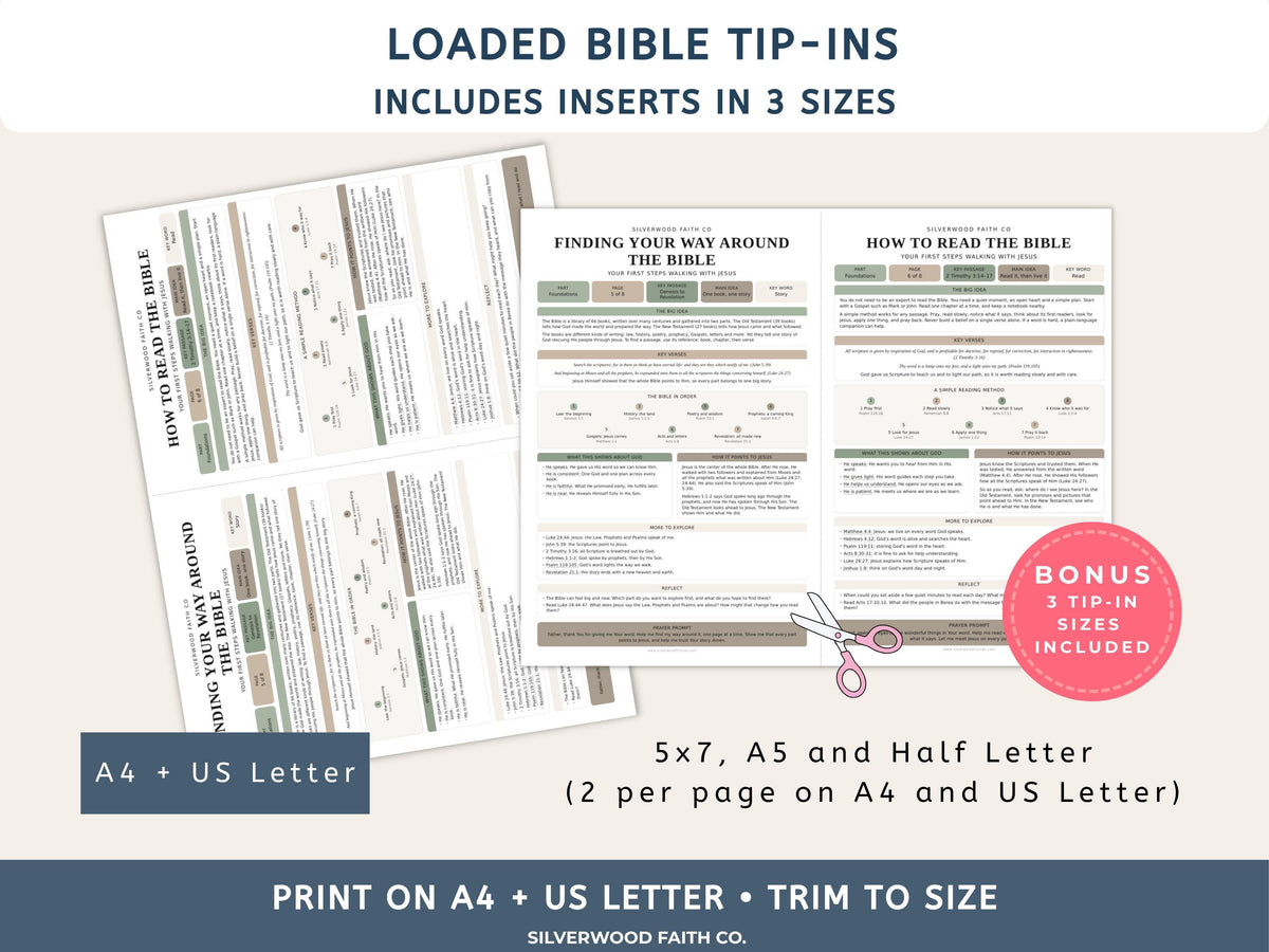 Beginner Bible Study Guide Inserts, Bible Study Tip Ins, New Believer Bible Study Guide, New Believer Baptism Gift, PDF (Digital Download)
