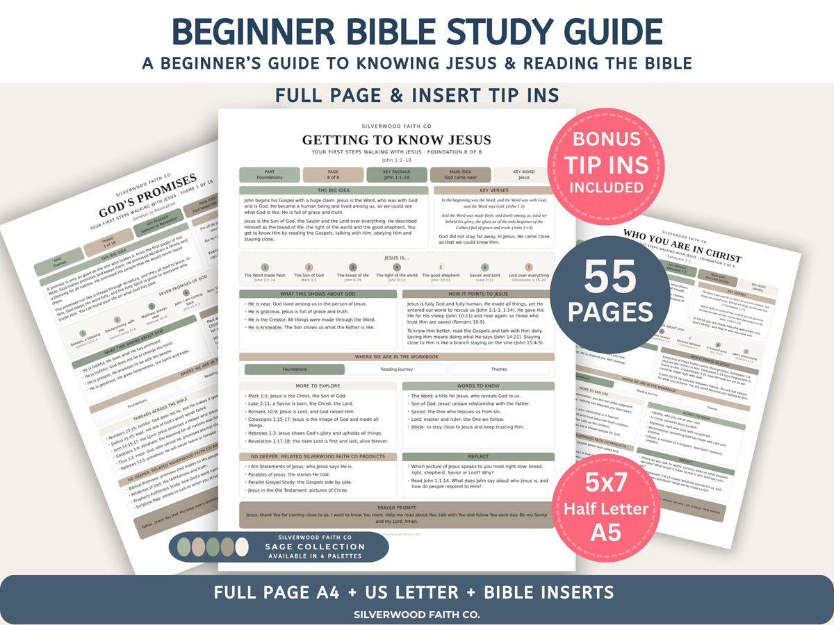 Beginner Bible Study Guide Inserts, Bible Study Tip Ins, New Believer Bible Study Guide, New Believer Baptism Gift, PDF (Digital Download)