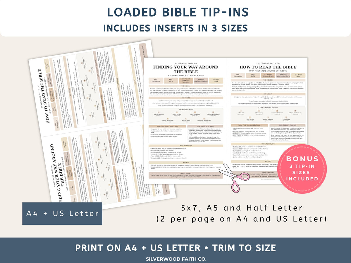 Beginner Bible Study Guide Inserts, Bible Study Tip Ins, New Believer Bible Study Guide, New Believer Baptism Gift, PDF (Digital Download)