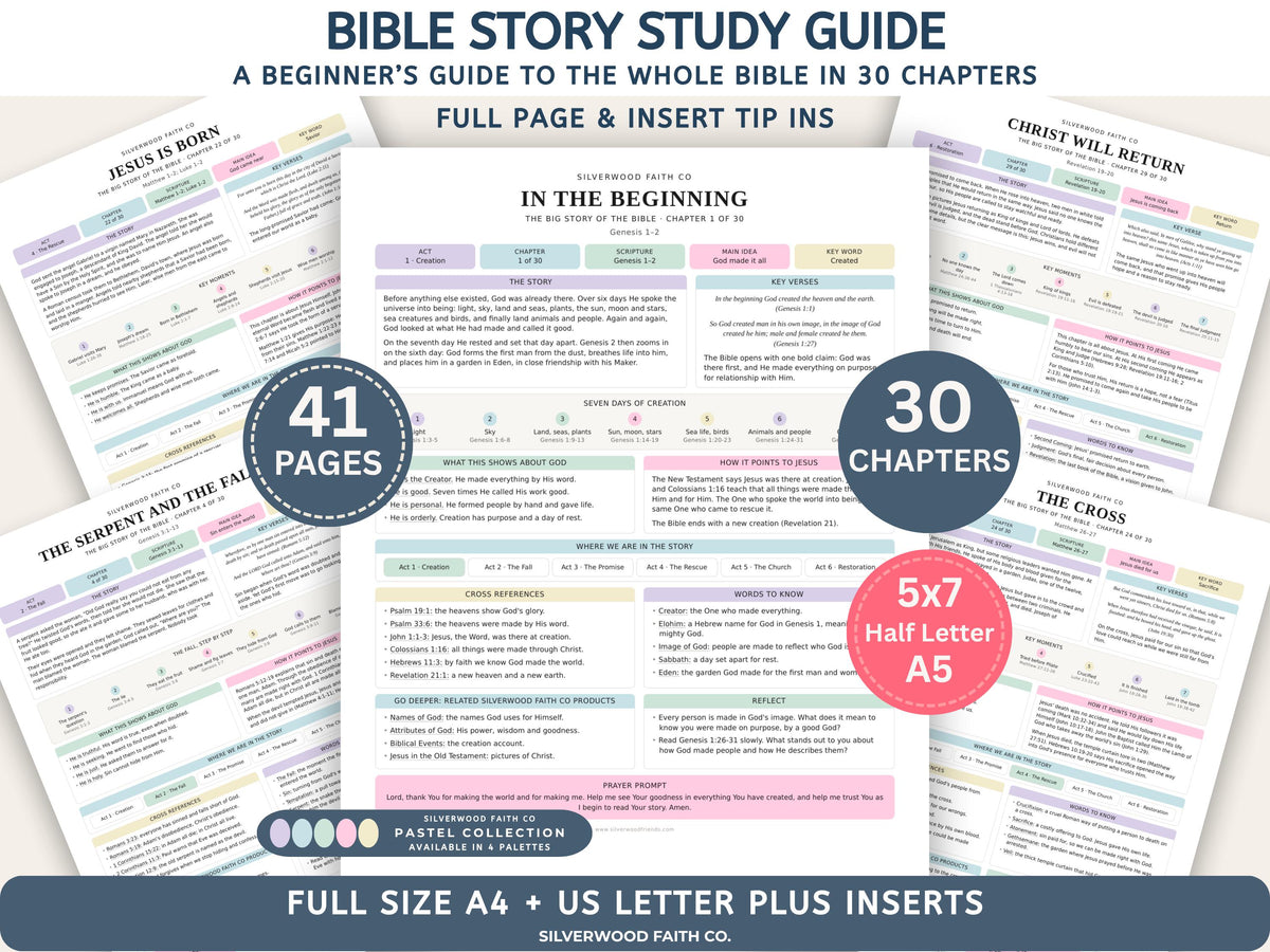 Bible Story Study Guide Printable, Bible Study Guides for Beginners, New Believer Bible Summaries, Sunday School Lessons, (Digital Download)