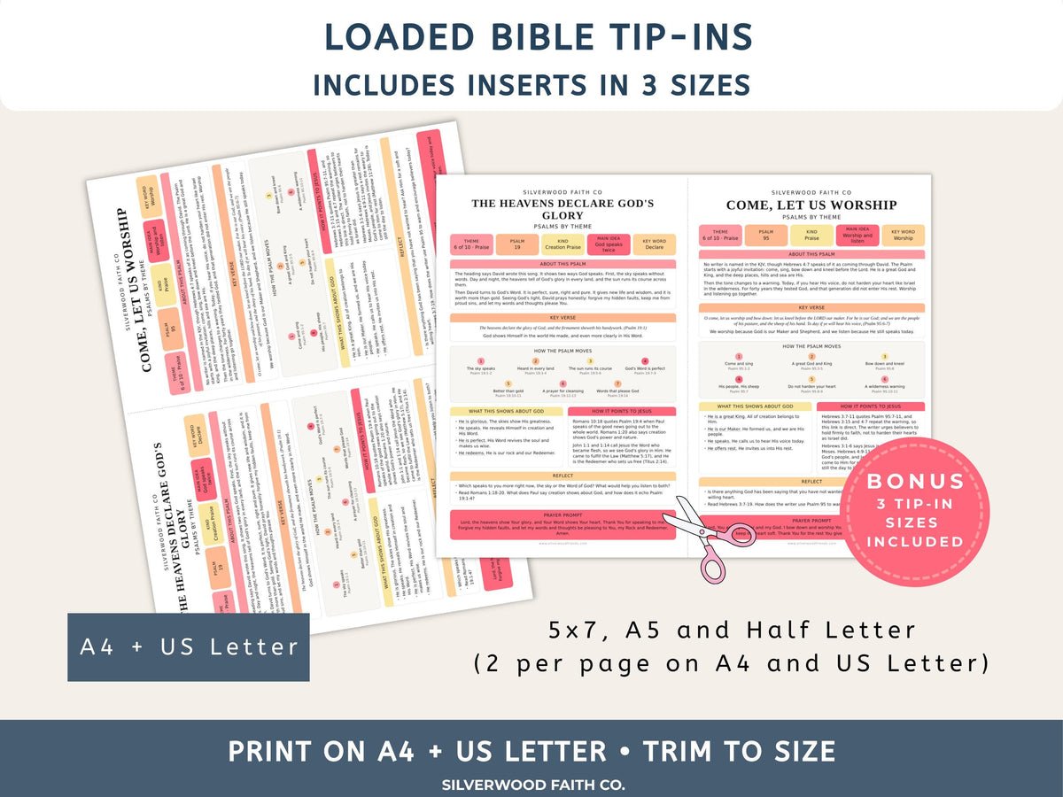 Psalms Study Guide Printable Bible Study Inserts, Psalms Bible Tips Ins, Bible Study Guide, Bible Book Summary, Printable (Digital Download)