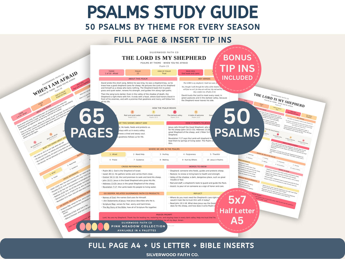 Psalms Study Guide Printable Bible Study Inserts, Psalms Bible Tips Ins, Bible Study Guide, Bible Book Summary, Printable (Digital Download)