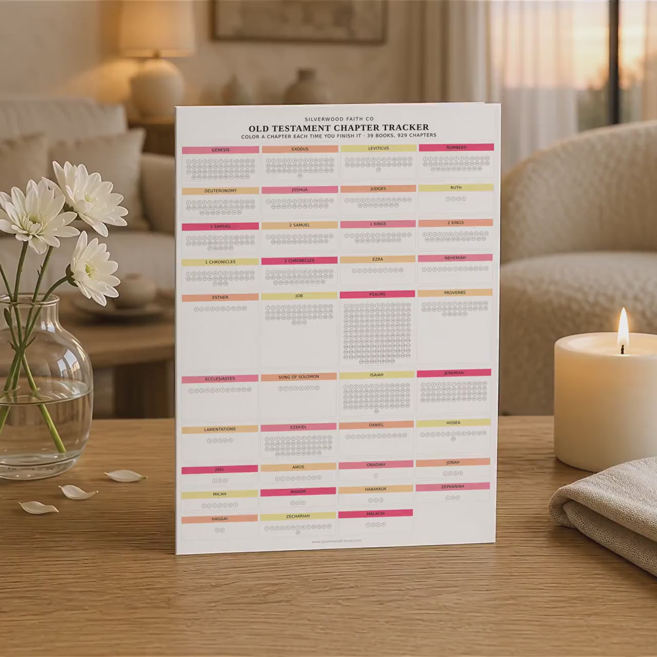 Bible Reading Tracker, Printable Books of the Bible Bookshelf Tracker, Printable Bible Study Template, PINK MEADOW (Digital Download) 568