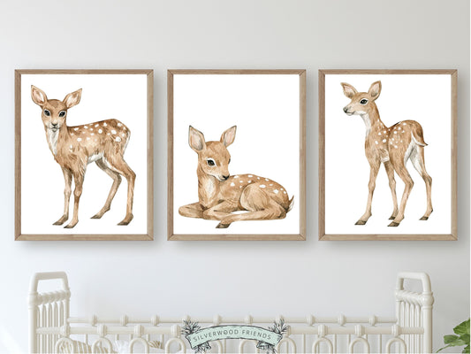 These gorgeous watercolour Baby Deer Nursery Prints with watercolor baby deers, will transform your nursery instantly into a calm and cosy space for your little one and is perfect for your woodland nursery decor.