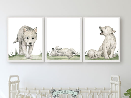 Our cute Wolf Nursery Prints Set of 3 is the perfect addition to your baby's woodland nursery or wolf nursery decor. It also makes the perfect woodland baby shower gift.
