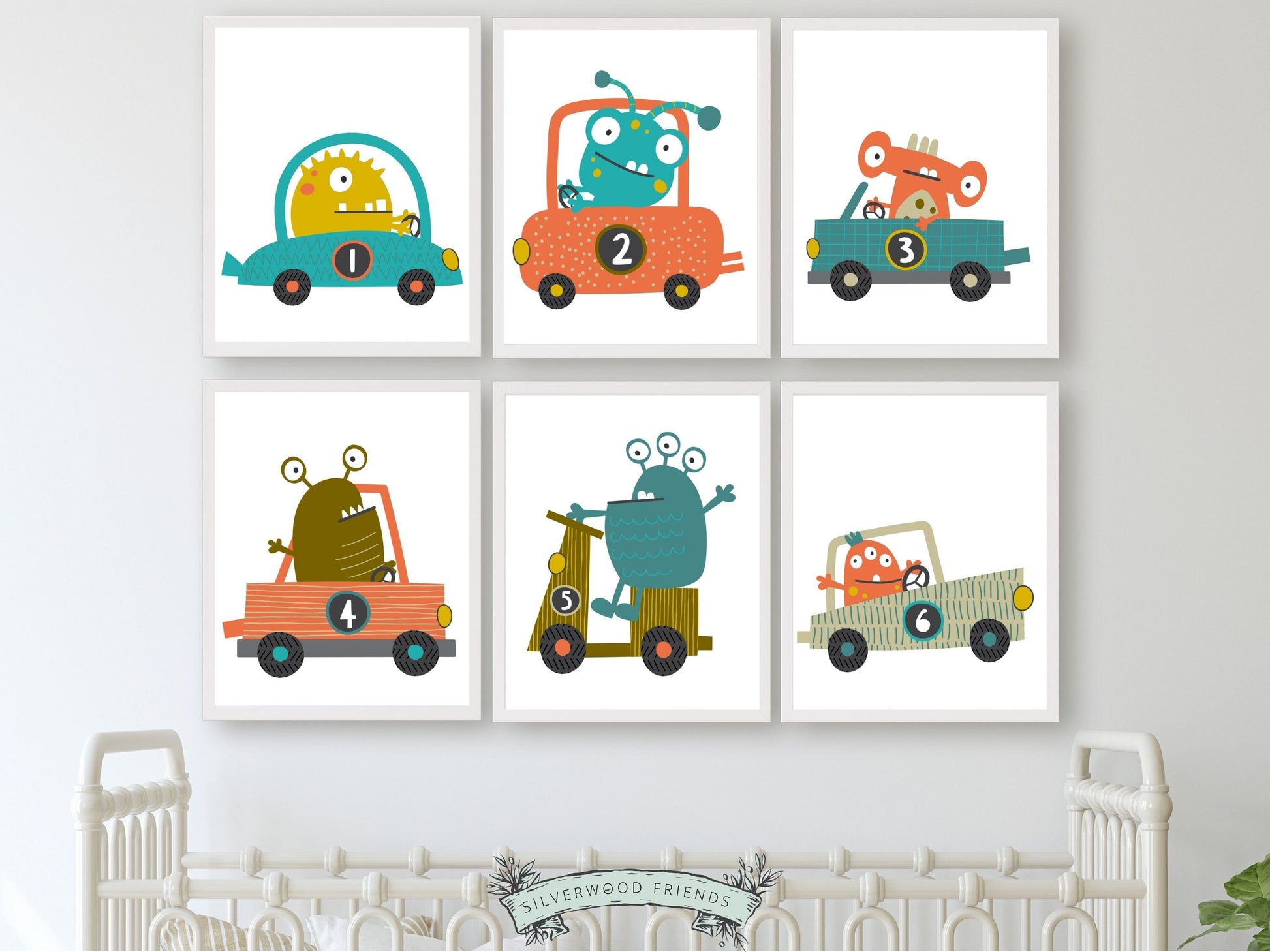 Transform your baby boys nursery decor into a realm of cosmic wonder with our enchanting Set of 6 Outer Space Alien Nursery Prints featuring aliens driving cars, igniting creativity and fostering boundless imagination in your little one.
