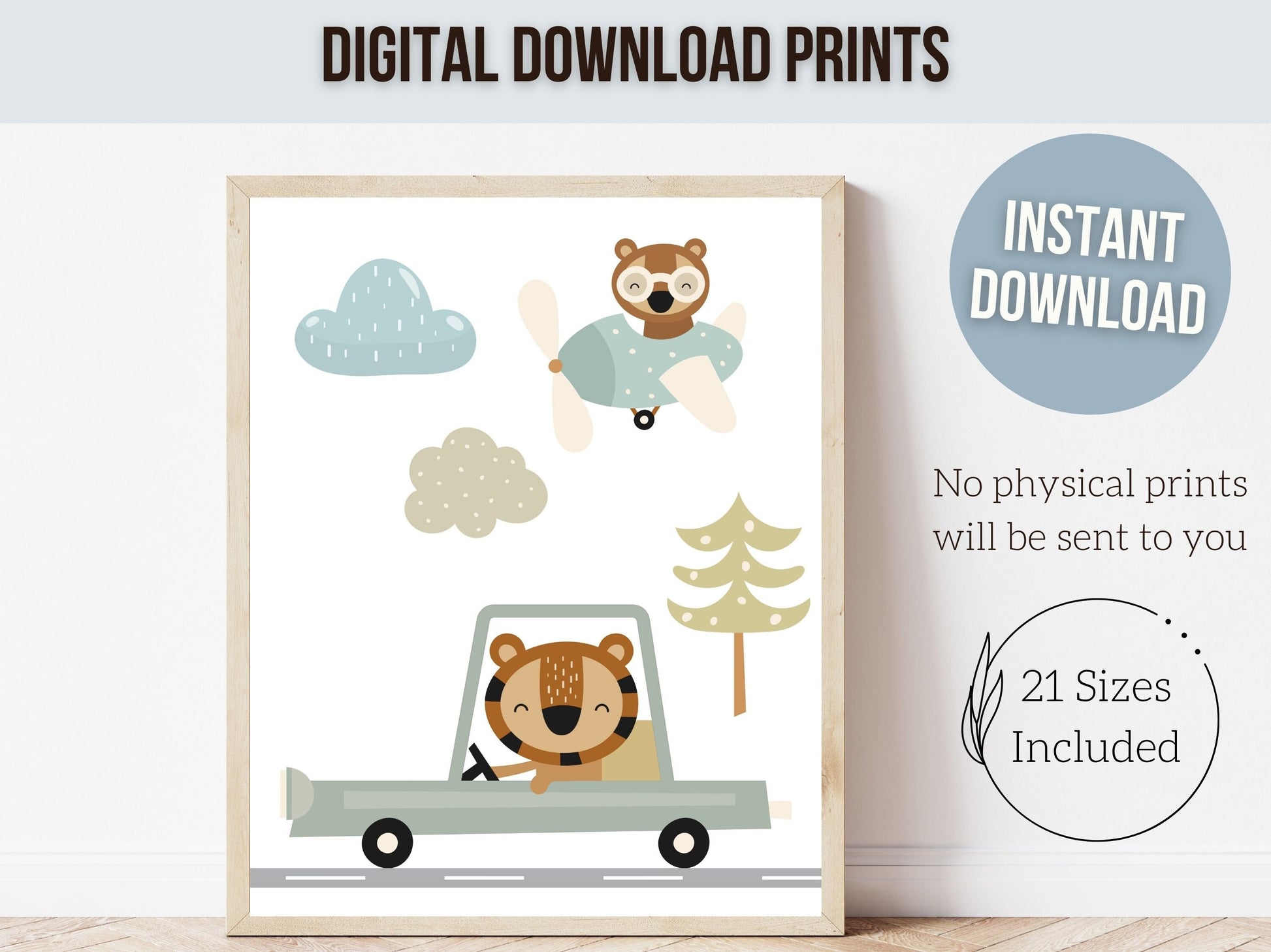 Safari Animal Driving Car Nursery Prints, Transport Nursery Decor, Boho Safari Nursery, Boys Nursery Decor, Baby Boys Nursery Digital Print