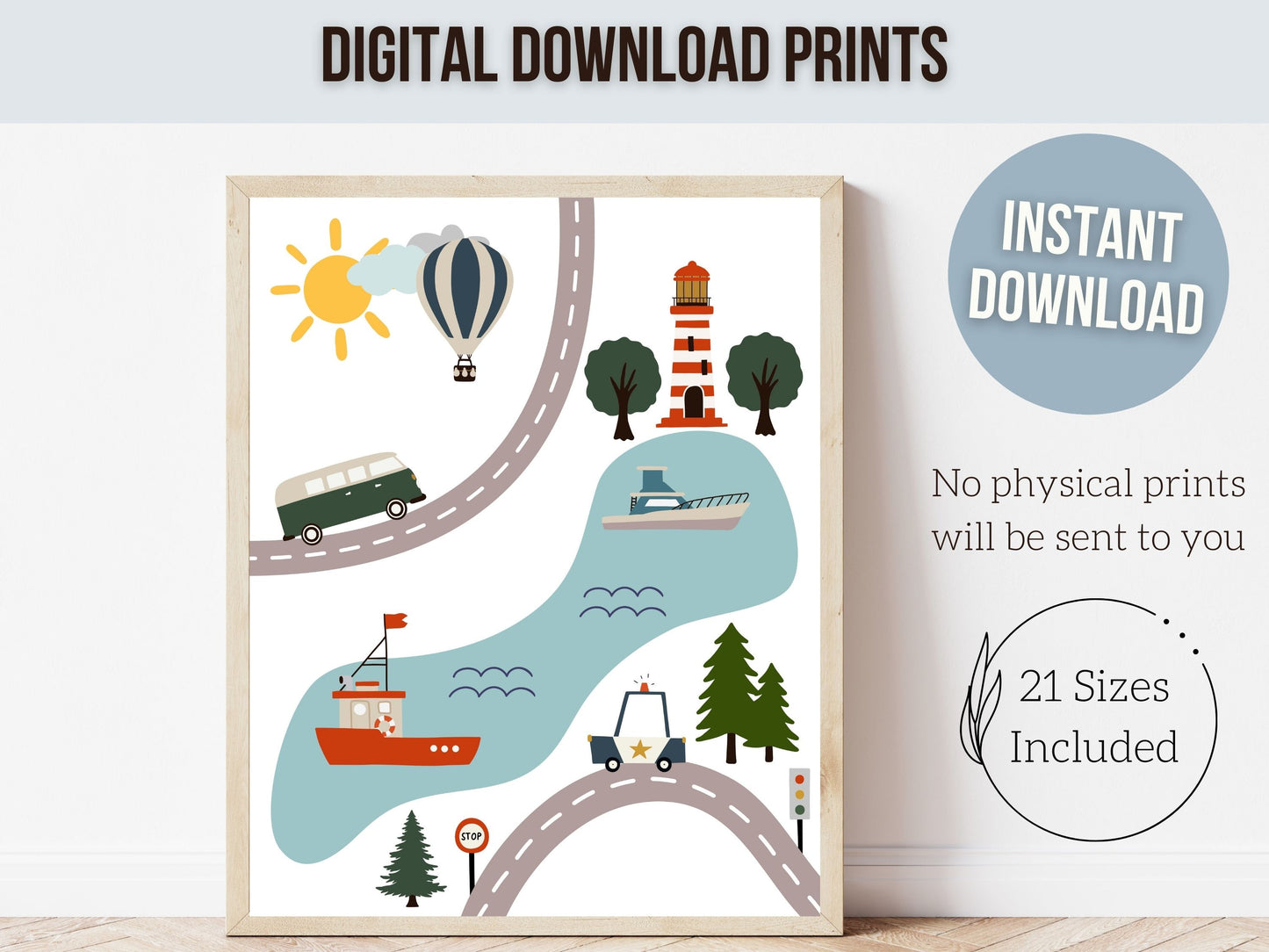 Car Nursery Prints, Boys Car Nursery Decor, Baby Boy Room Decor, Boy Nursery Wall Art, Road Map Print, Boys Transport Nursery Digital Prints