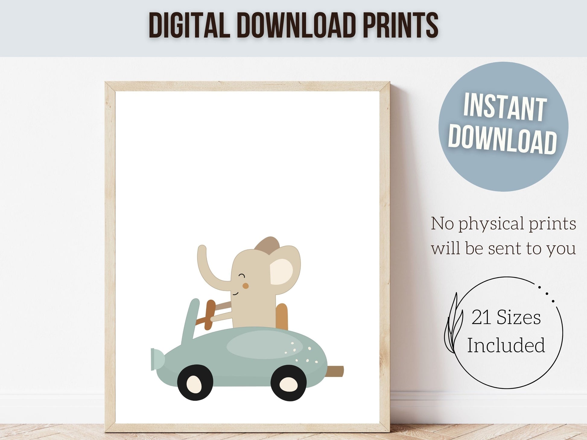 Racing Car Nursery Prints, Transport Nursery Decor, Toddler Car Theme Room Decor, Baby Boys Safari Animal Driving Car Nursery Digital Print
