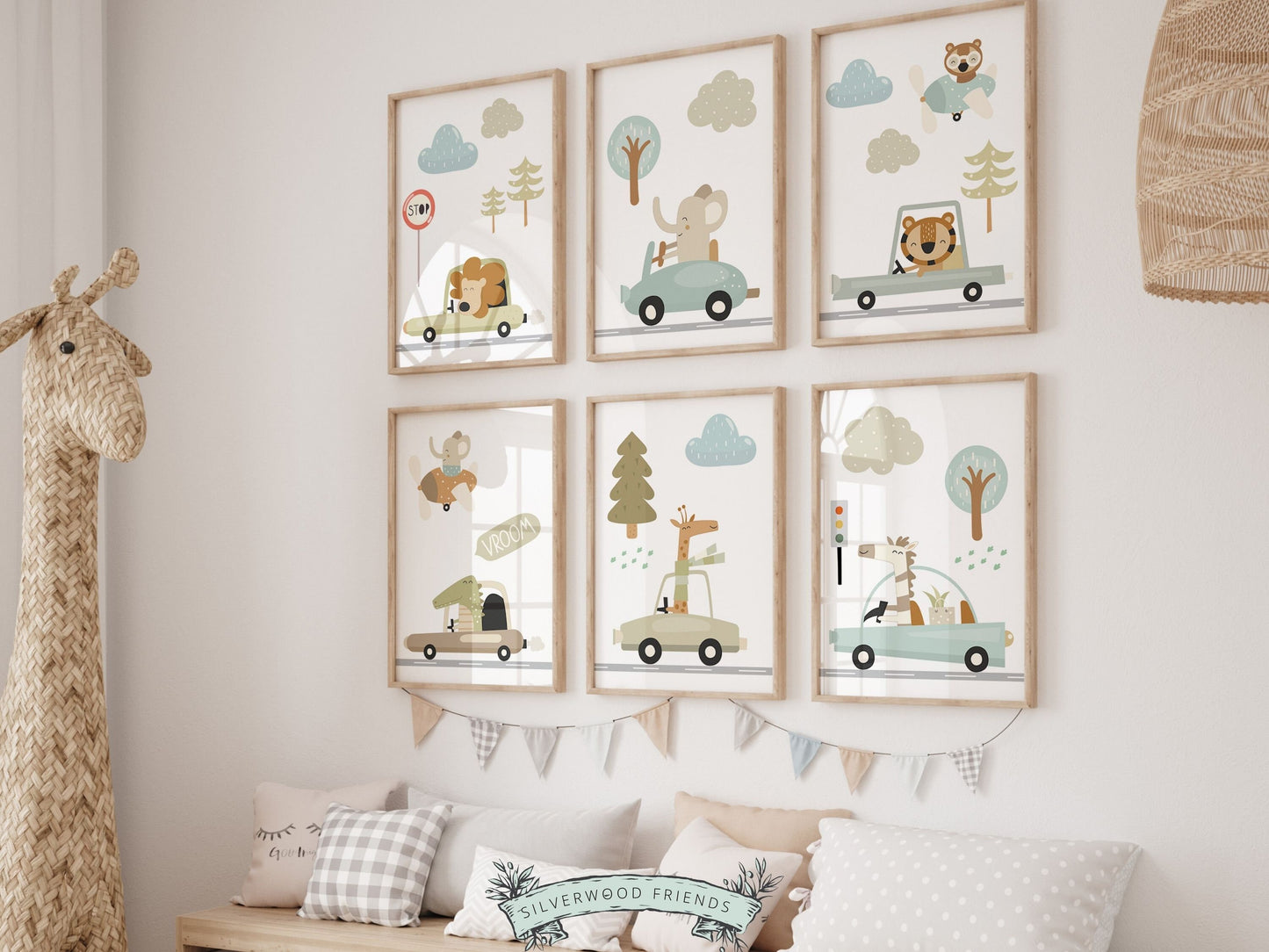 Safari Animal Driving Car Nursery Prints, Transport Nursery Decor, Boho Safari Nursery, Boys Nursery Decor, Baby Boys Nursery Digital Print