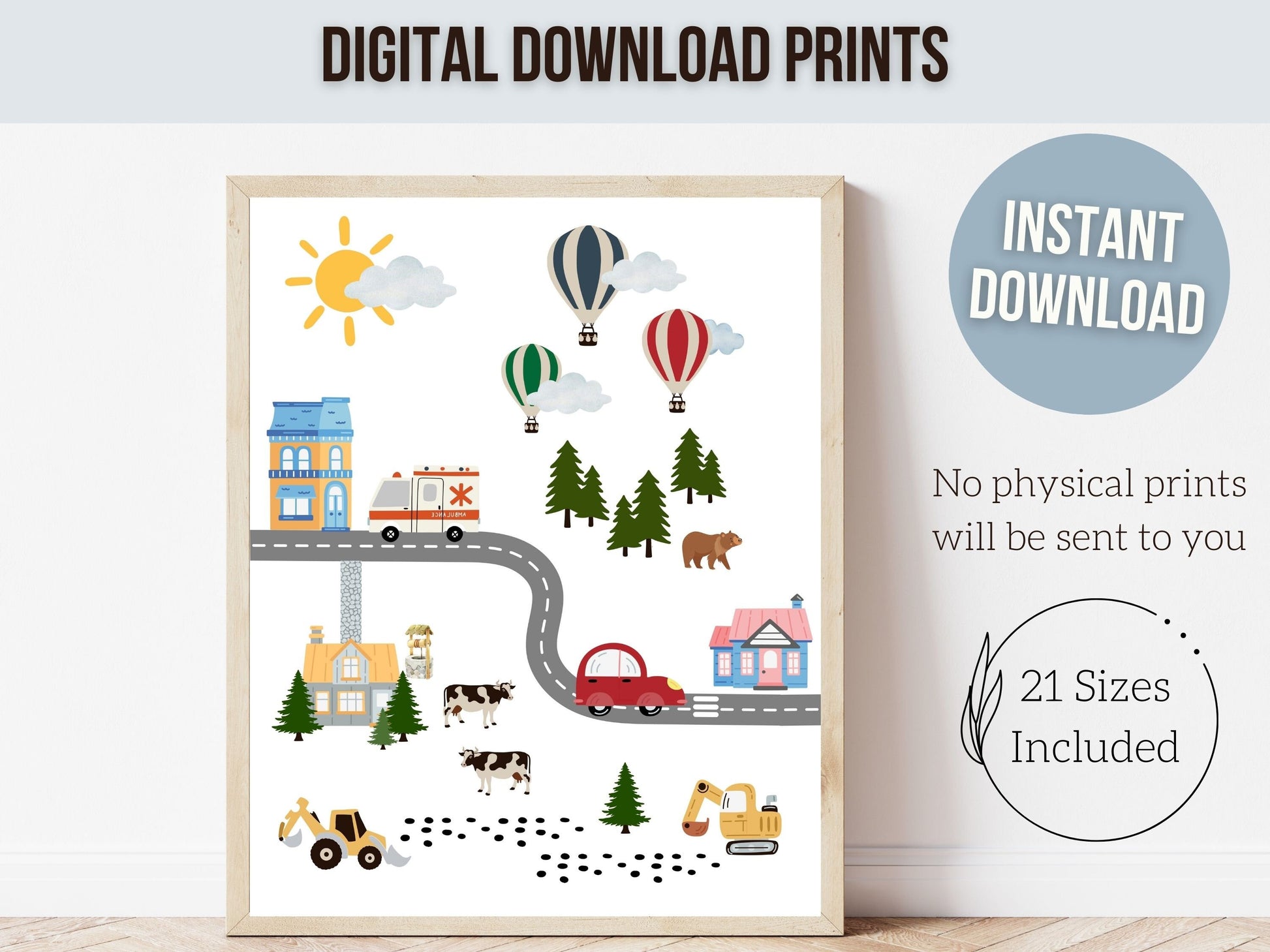 Car Nursery Prints, Boys Car Nursery Decor, Baby Boy Room Decor, Boy Nursery Wall Art, Road Map Print, Boys Transport Nursery Digital Prints