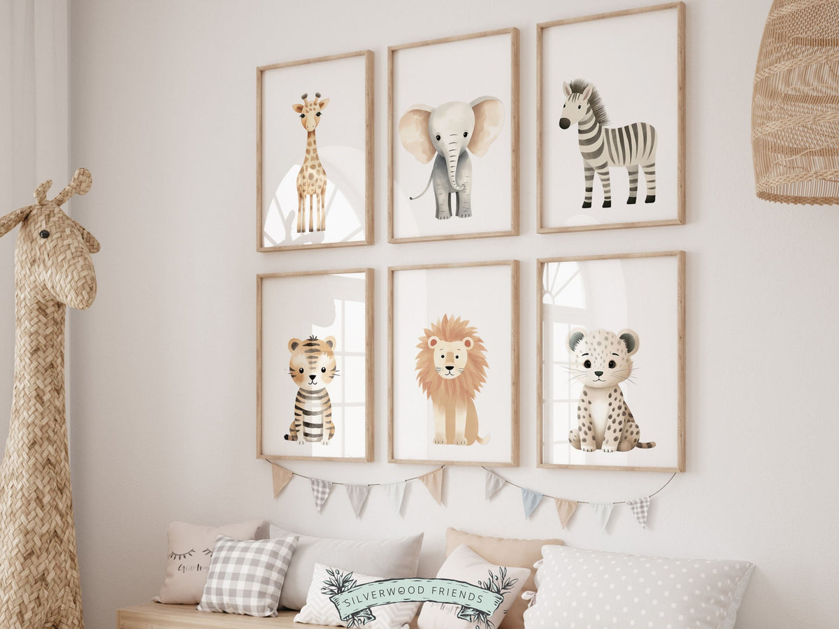 Neutral Safari Animal Nursery Prints – Silverwood Friends