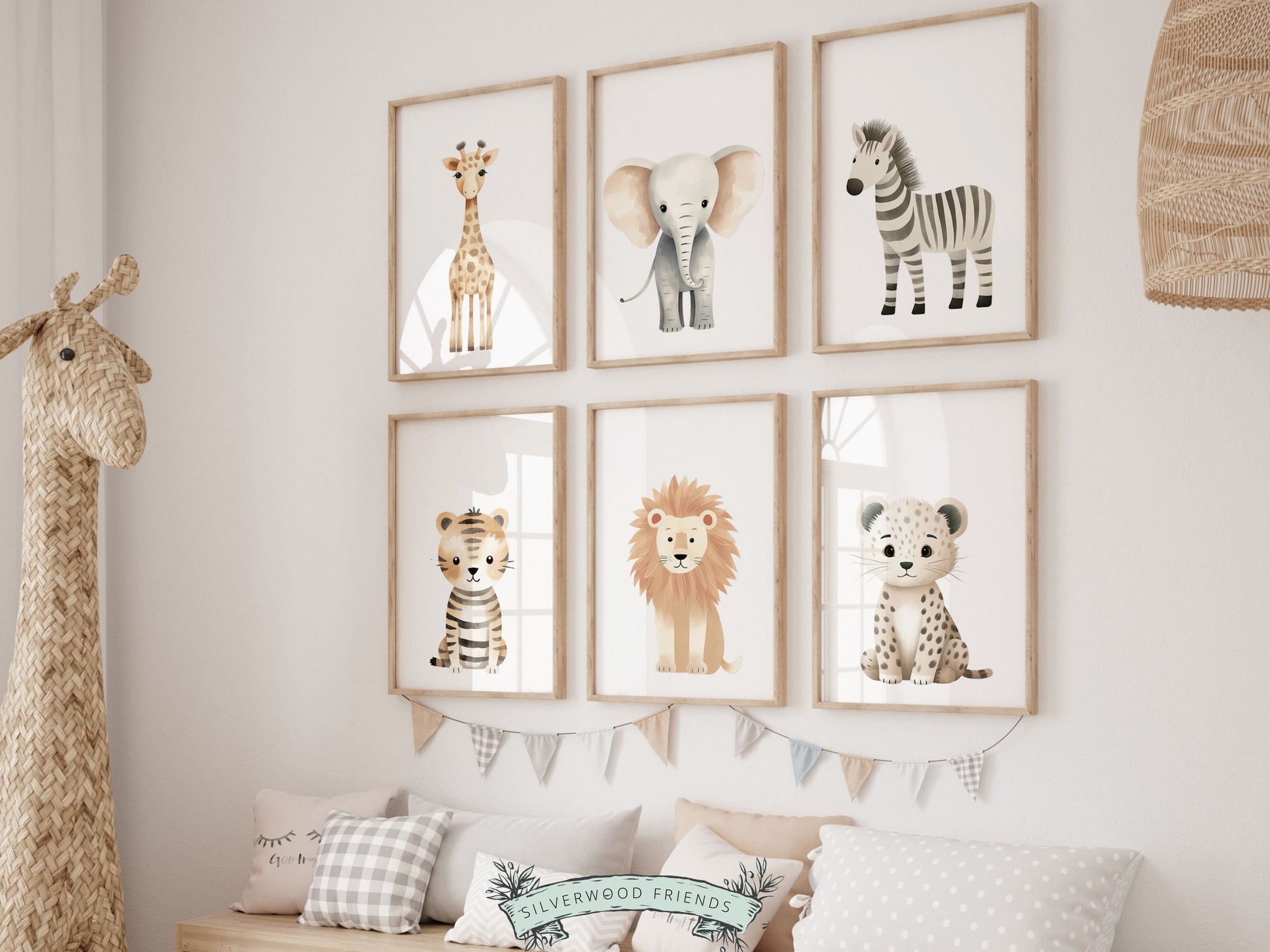 Safari Animal Nursery Prints, Boho Safari Nursery Decor, Gender Neutral Newborn Gift, Jungle Animal Neutral Nursery Wall Art Digital Prints