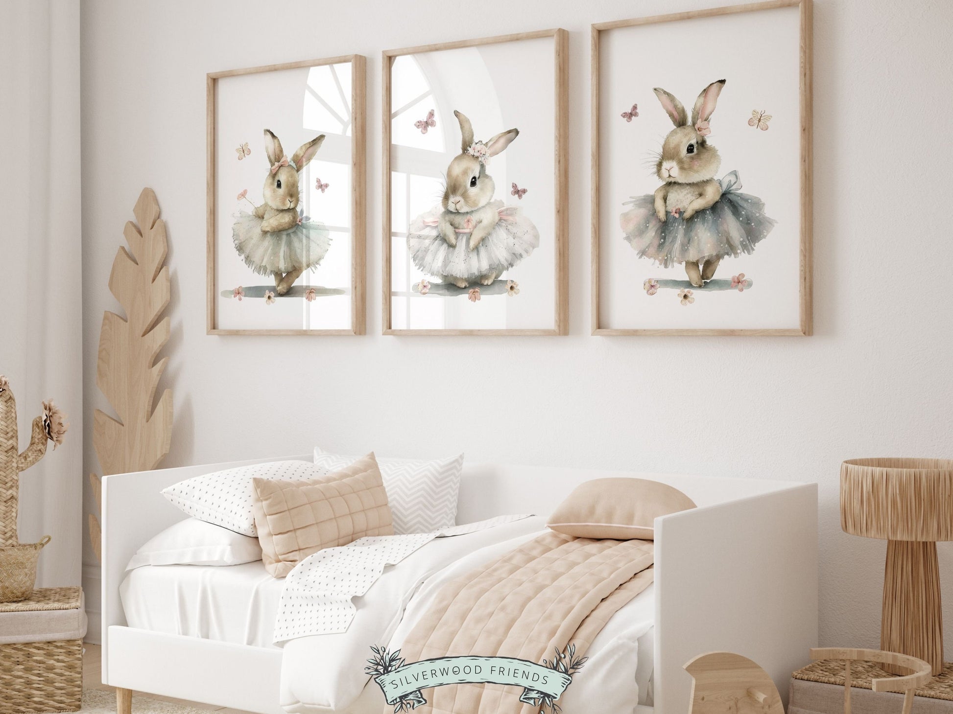 Bunny Nursery Prints, Bunny Nursery Wall Art, Wildflower Nursery Decor, Girls Ballet Nursery Bedroom Prints, Ballerina Nursery Digital Print