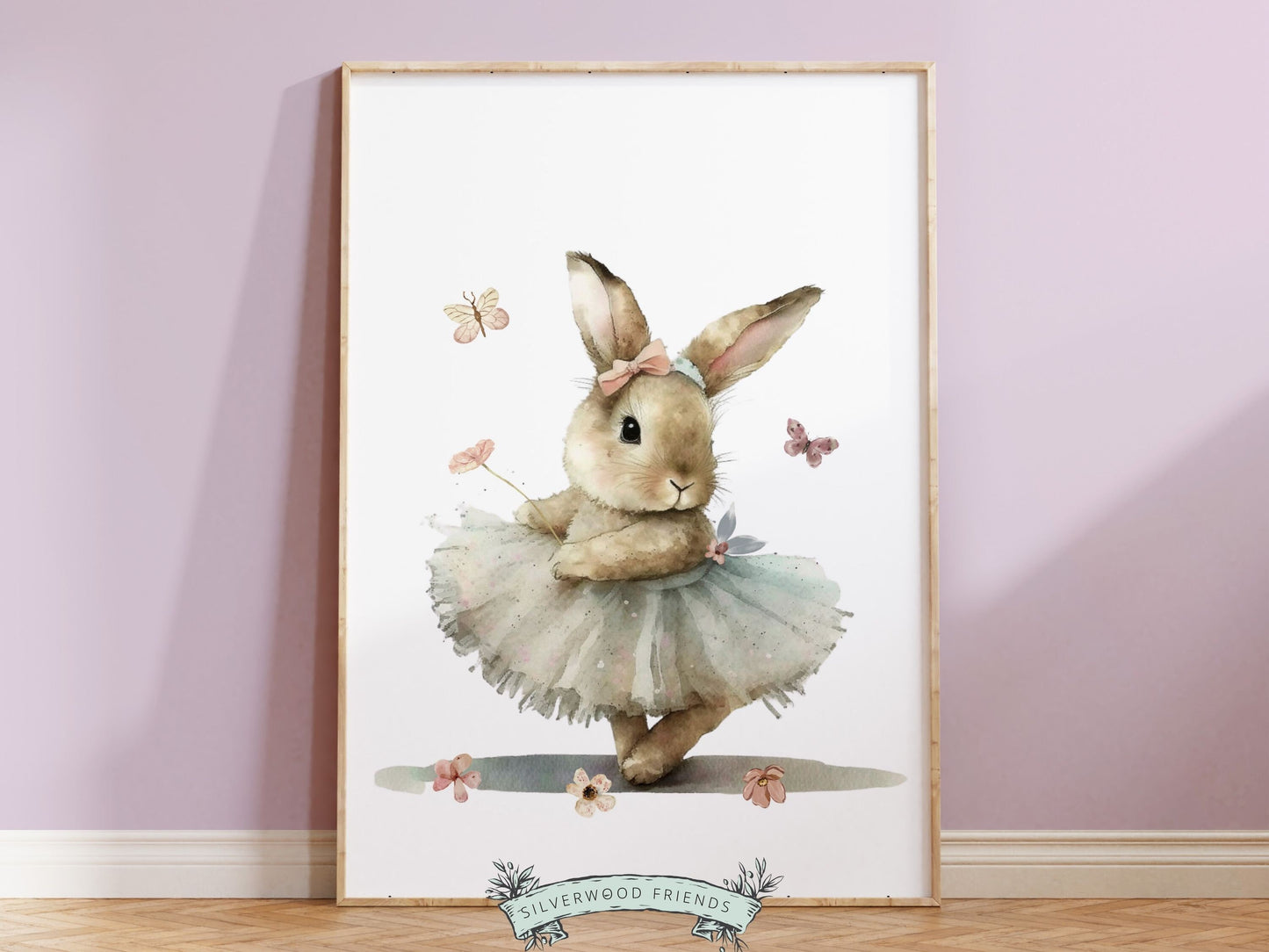 Bunny Nursery Print, Bunny Nursery Wall Art, Wildflower Nursery Decor, Girls Ballet Nursery Bedroom Print, Ballerina Nursery Digital Print