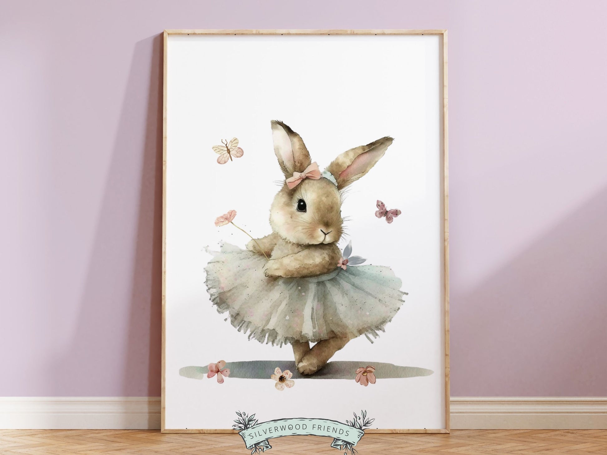 Bunny Nursery Print, Bunny Nursery Wall Art, Wildflower Nursery Decor, Girls Ballet Nursery Bedroom Print, Ballerina Nursery Digital Print
