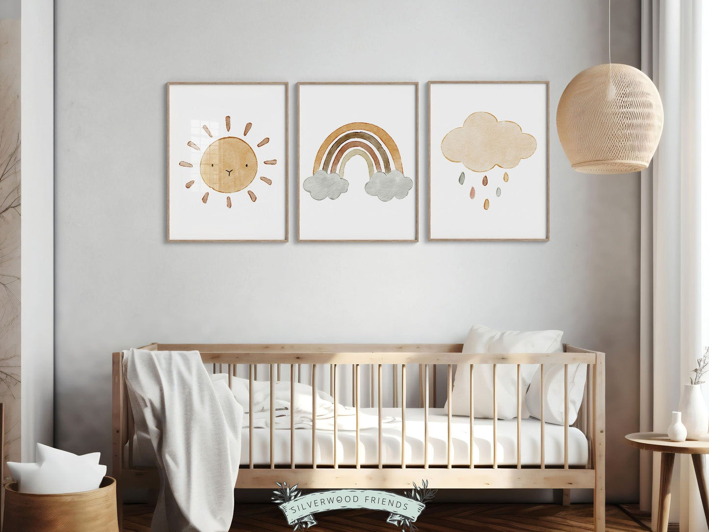 Boho Sun Nursery Prints, Gender Neutral Boho Rainbow Nursery Decor, Kids Room Decor, Earthy Nursery, Celestial Cloud Nursery Digital Print