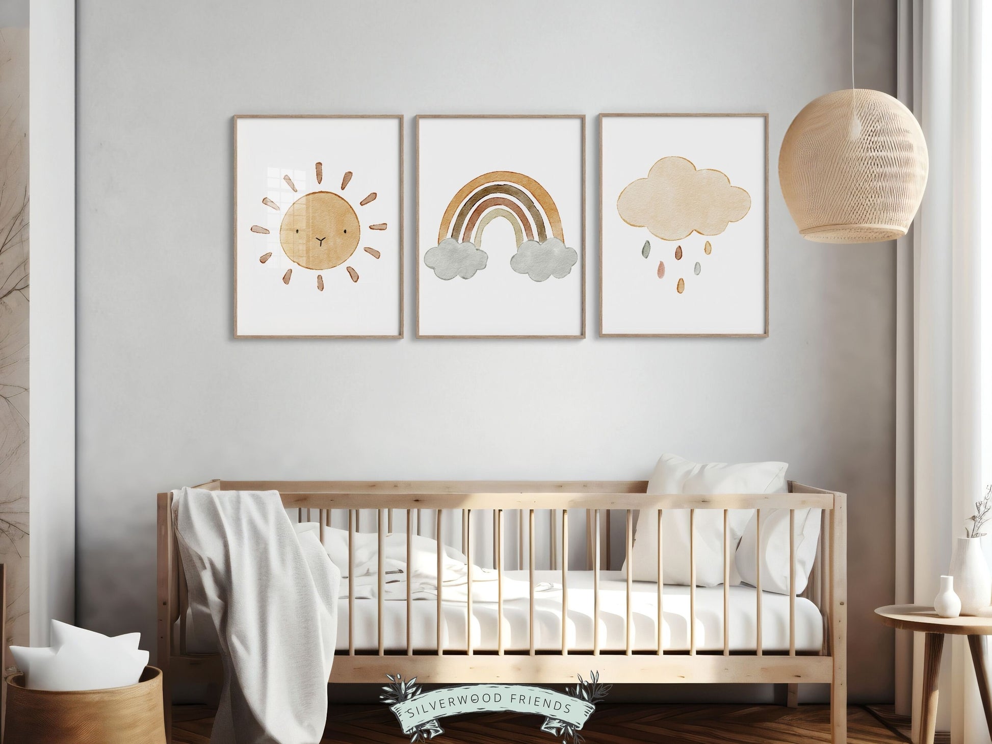 Boho Sun Nursery Prints, Gender Neutral Boho Rainbow Nursery Decor, Kids Room Decor, Earthy Nursery, Celestial Cloud Nursery Digital Print