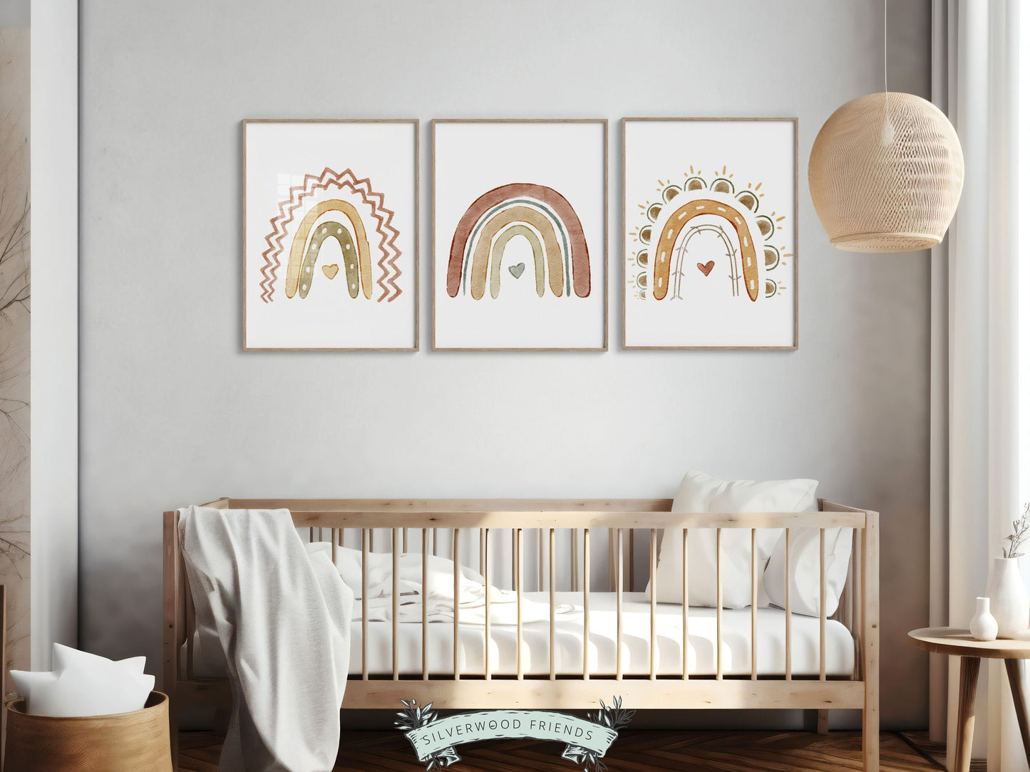 Boho Rainbow Nursery Prints, Gender Neutral Boho Rainbow Nursery Decor, Kids Room Decor, Earthy Nursery, Celestial Nursery Digital Print