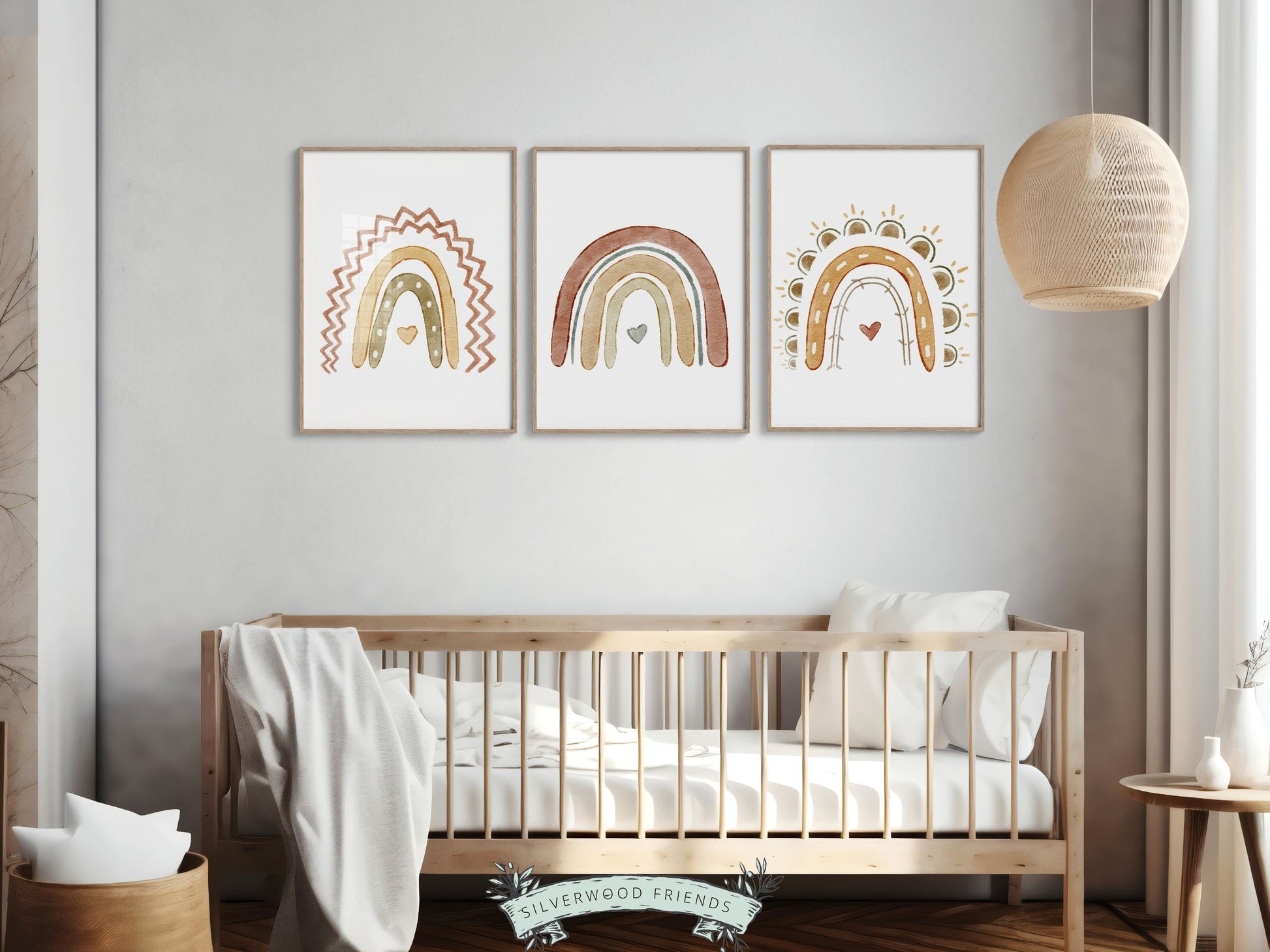 Boho Rainbow Nursery Prints, Gender Neutral Boho Rainbow Nursery Decor, Kids Room Decor, Earthy Nursery, Celestial Nursery Digital Print