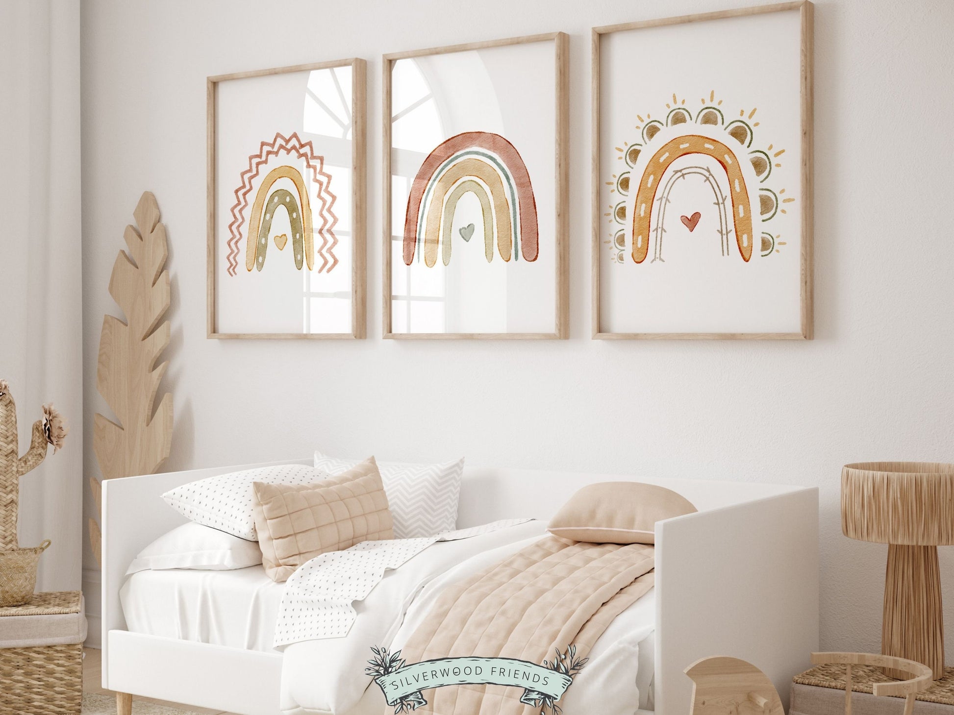 Boho Rainbow Nursery Prints, Gender Neutral Boho Rainbow Nursery Decor, Kids Room Decor, Earthy Nursery, Celestial Nursery Digital Print
