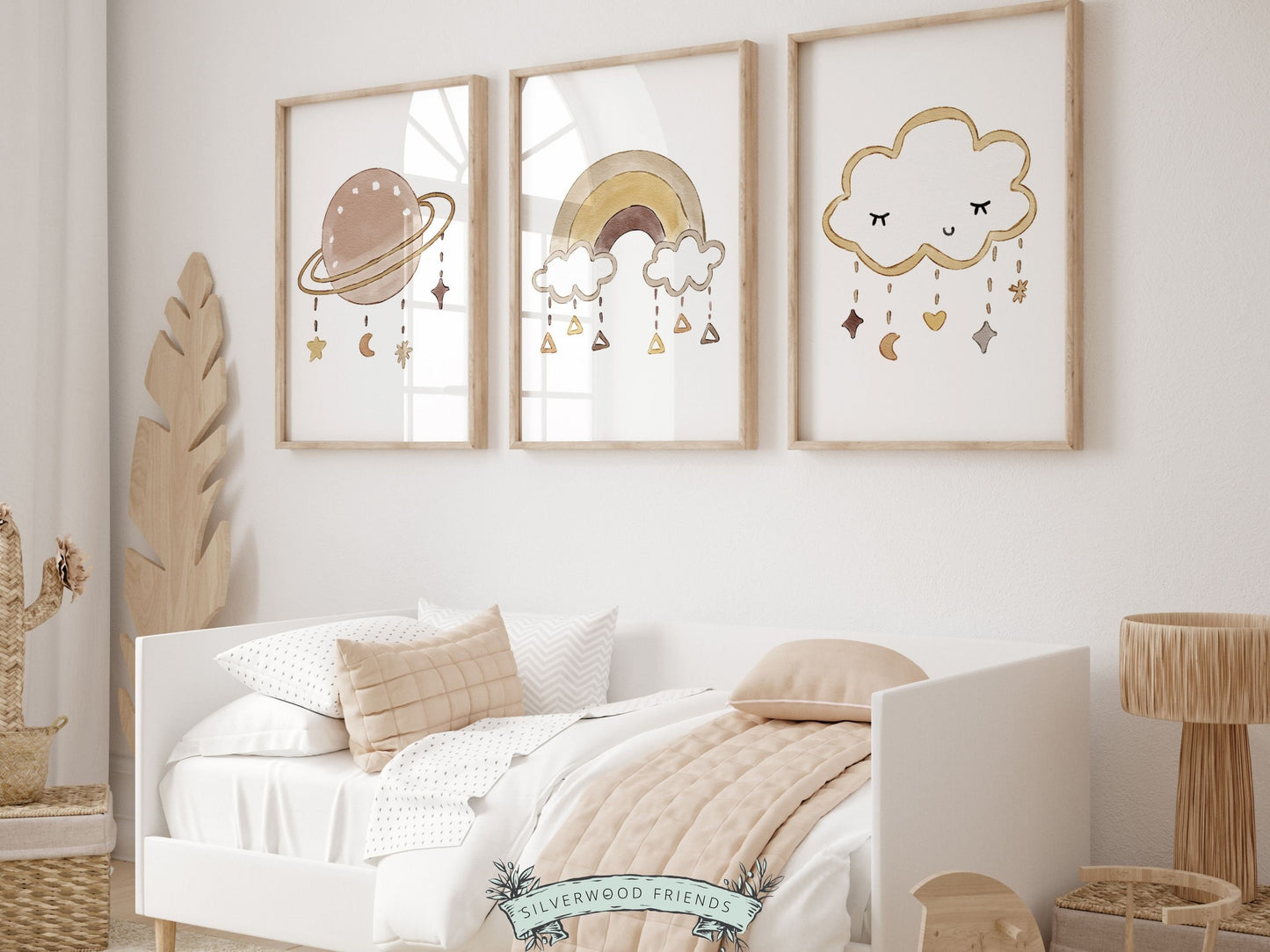 Celestial Nursery Print, Gender Neutral Boho Rainbow Nursery Decor, Earthy Nursery Kids Room Decor, Star Cloud Rainbow Nursery Digital Print