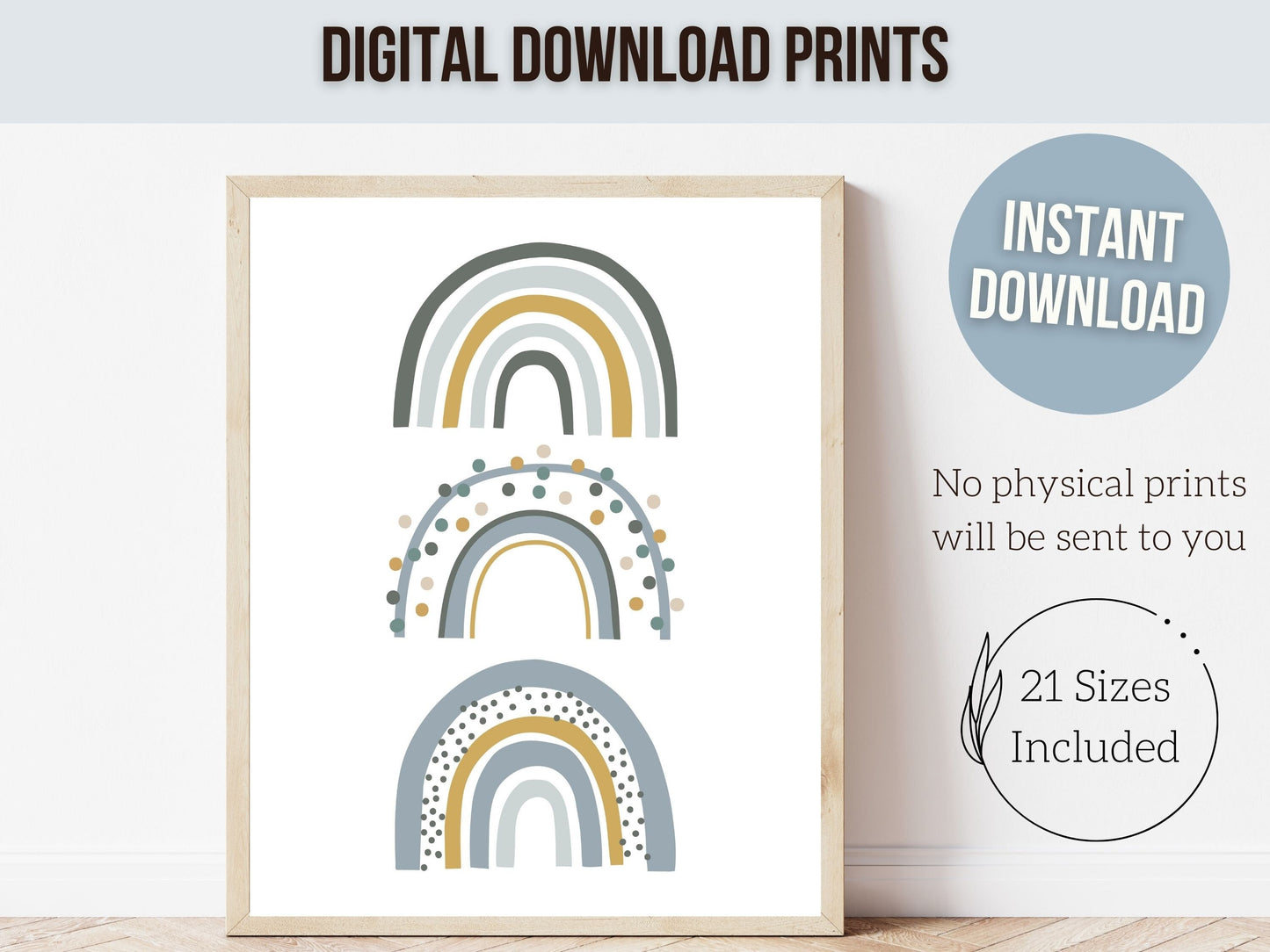Boho Mountain Nursery Print, Boho Mountain Nursery Decor, Nordic Adventure Nursery Wall Art, Baby Boys Blue Rainbow Nursery Digital Prints