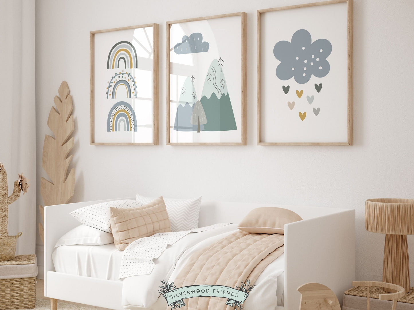 Boho Mountain Nursery Print, Boho Mountain Nursery Decor, Nordic Adventure Nursery Wall Art, Baby Boys Blue Rainbow Nursery Digital Prints