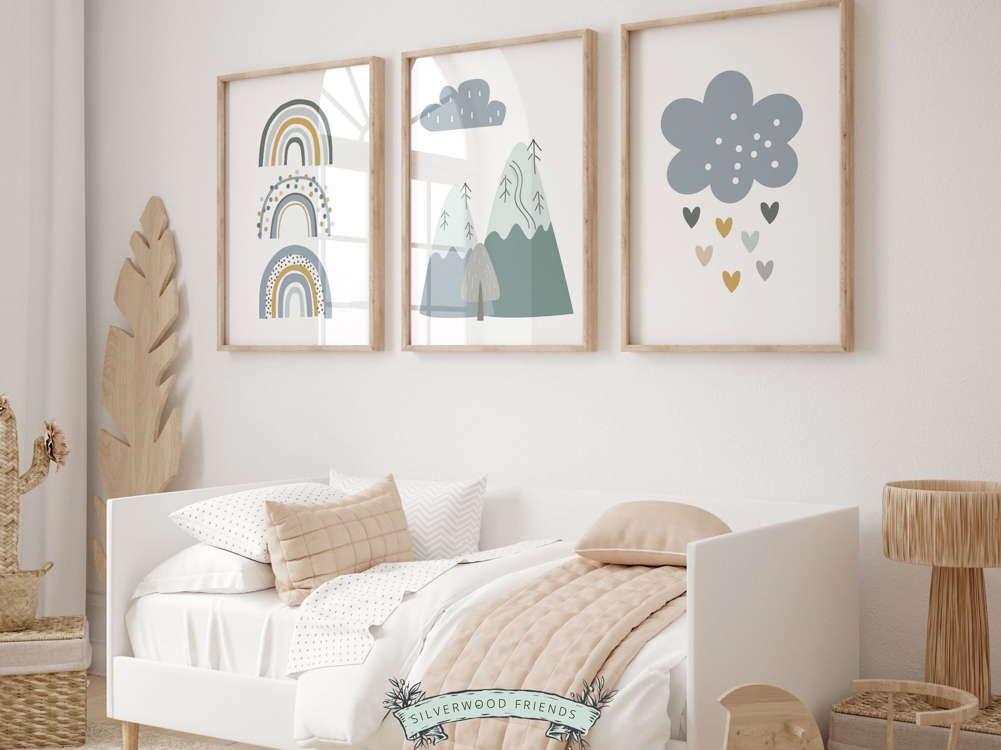 Boho Mountain Nursery Print, Boho Mountain Nursery Decor, Nordic Adventure Nursery Wall Art, Baby Boys Blue Rainbow Nursery Digital Prints