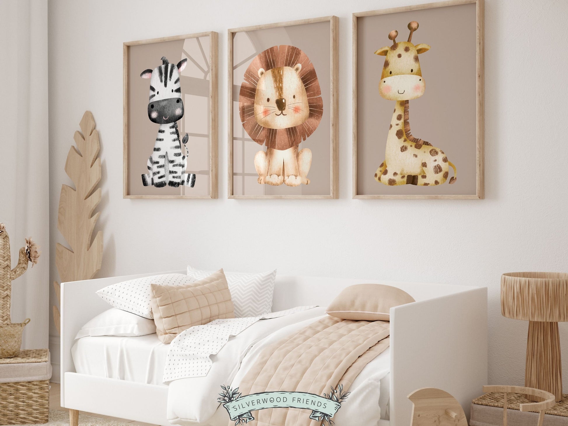 Safari Nursery Prints, Safari Animal Nursery Decor, Beige Jungle Animal Nursery Print,Boho Nursery Wall Art,Zebra Lion Giraffe Digital Print